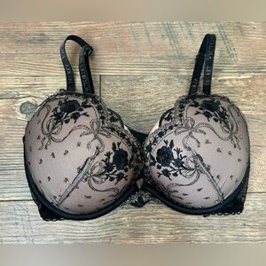 Victoria's Secret Black and Nude Embroidered Bra